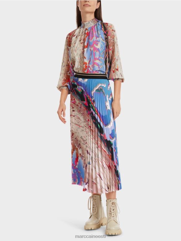 Marc Cain Riietus värviline trükitud plisseeritud seelik J8DT466 tume suvetaevas