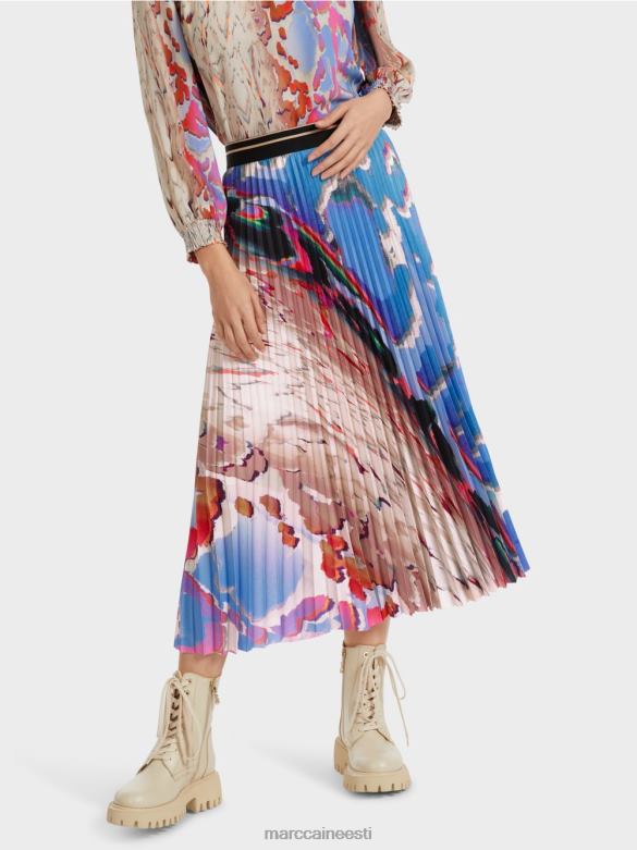 Marc Cain Riietus värviline trükitud plisseeritud seelik J8DT466 tume suvetaevas
