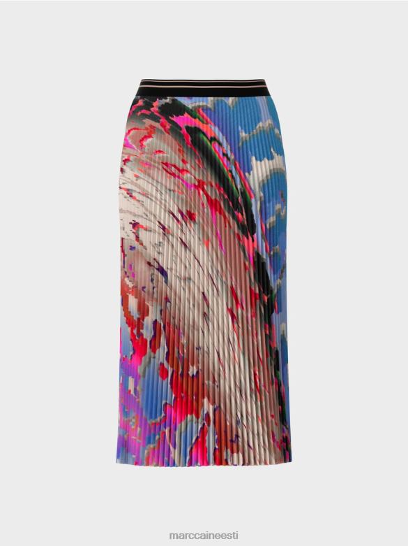 Marc Cain Riietus värviline trükitud plisseeritud seelik J8DT466 tume suvetaevas