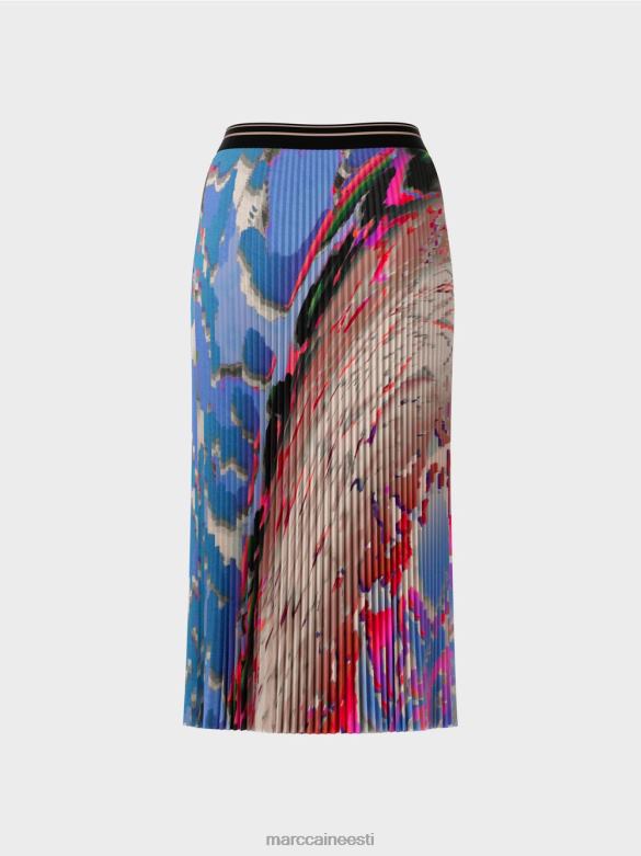 Marc Cain Riietus värviline trükitud plisseeritud seelik J8DT466 tume suvetaevas