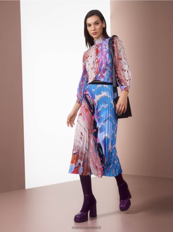 Marc Cain Riietus värviline trükitud plisseeritud seelik J8DT466 tume suvetaevas