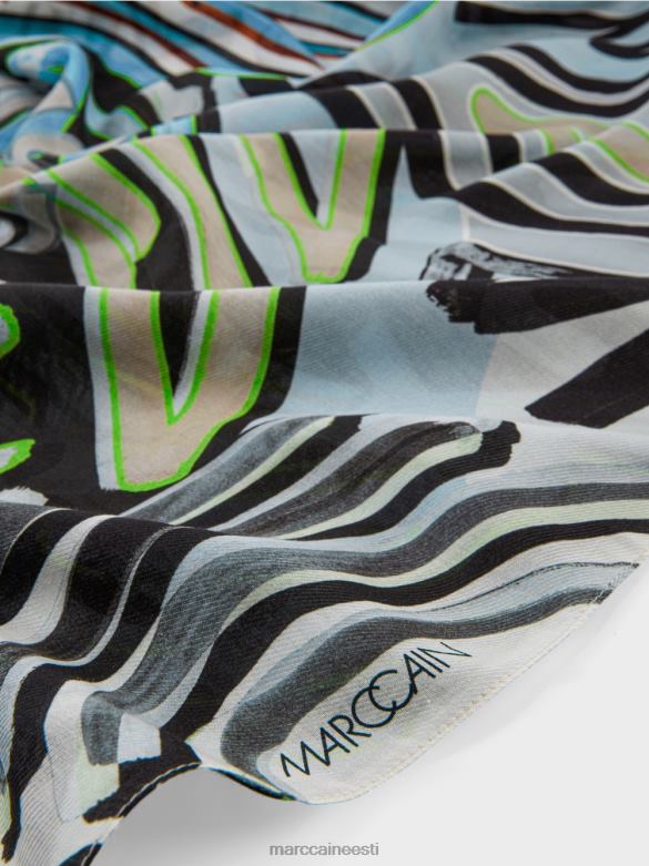 Marc Cain tarvik kollaažitrükiga sall J8DT1692 pehme pulber sinine