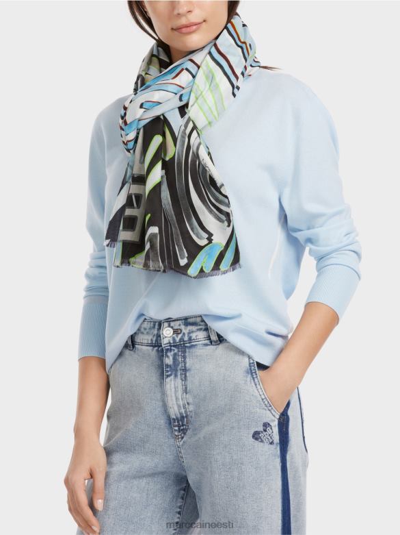 Marc Cain tarvik kollaažitrükiga sall J8DT1692 pehme pulber sinine