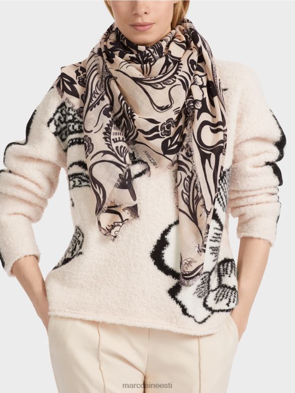 Marc Cain tarvik tätoveeringutrükiga villane sall J8DT1654 mandliõis